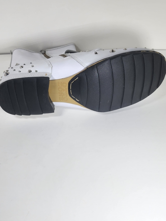 White Studded Men\'s Ankle Boots with Buckle Straps